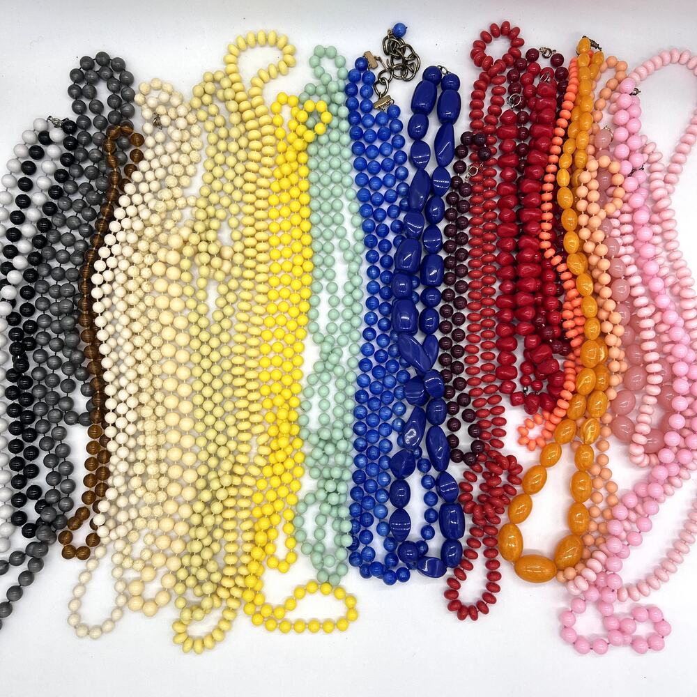 Vintage Beaded Necklace Lot Solid Colors of the Rainbow Lot of 20+